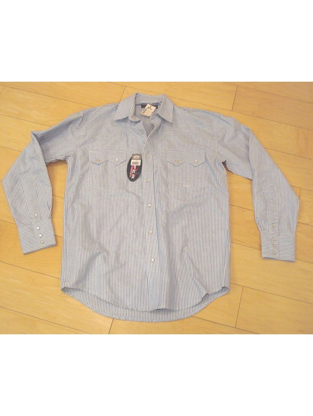 BNWT Roper Mens Western White Blue Striped Pearl Snap Long Sleeve Shirt Small